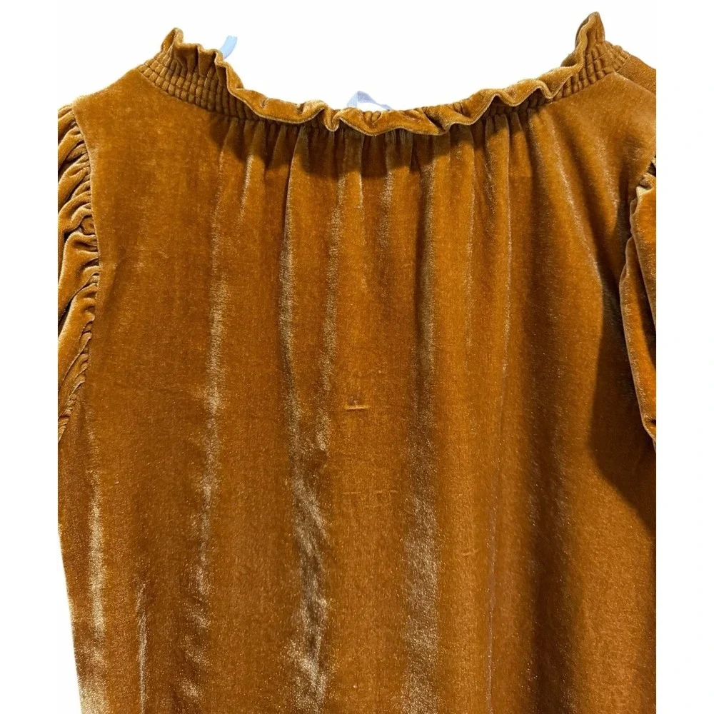 Free People Terese Velvet Top Pumpkin Pie Tie Neck Blouse Women's‎ Size XS